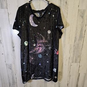 Jenize black Galaxy Print Velvet T-Shirt women's plus size 3XL